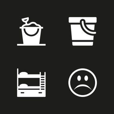 4 çocuk simgesi üzgün, kum kova ve grafik tasarım ve web için ranza vektör çizim seti