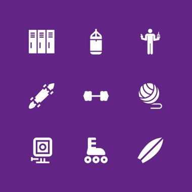 spor Icon set. grafik tasarım ve web için kum torbası, kaykay ve halter vektör simge