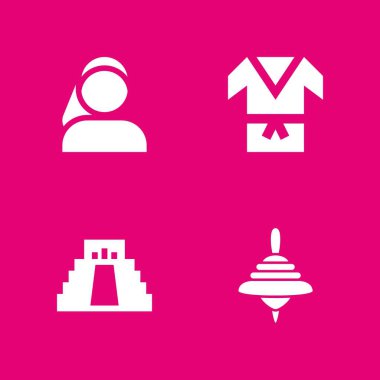 din Icon set. Chichen Itza, kimono ve grafik tasarım ve web için iplik top vektör simge