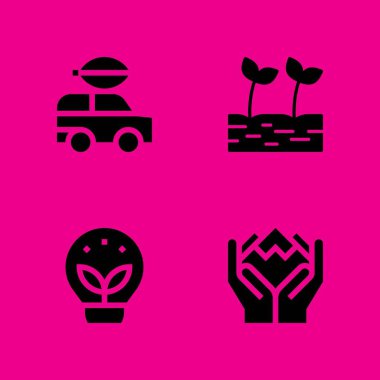 filiz, ekoloji, çevre ve elektrikli otomobil simgeler kümesi. Vektör grafik tasarım web ve uygulama için