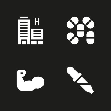 Tıbbi simge seti. grafik tasarım ve web için simge vektör hapları, pipet ve kas