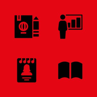 kitap simgesi seti. Açık kitap, sunum ve grafik tasarım ve web için gündem vektör simge