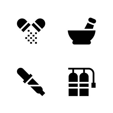 Tıbbi simge seti. grafik tasarım ve web için simge vektör harç, oksijen tüpü ve hapları