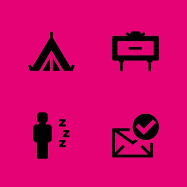 4 iş simgesi ile grafik tasarım ve web için çadır, adam ve e-posta vektör çizim seti