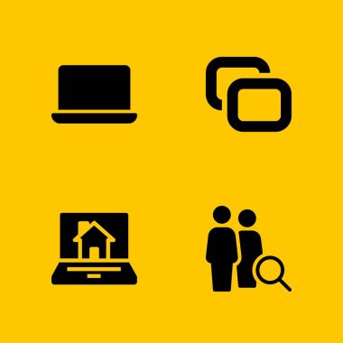 Office simge seti. grafik tasarım ve web için MacBook, Grup ve kopya vektör simgesi