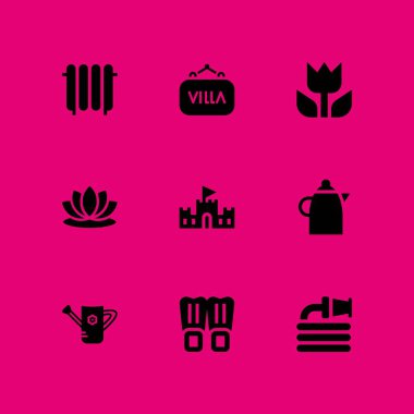 su Icon set. grafik tasarım ve web için hortum, kum kale ve ısıtıcı vektör simgesi