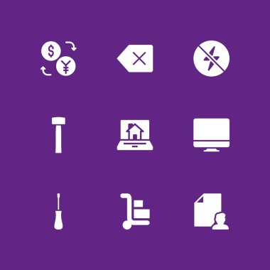 Web simge seti. iMac, flaş kapalı ve grafik tasarım ve web için vektör simge trolley