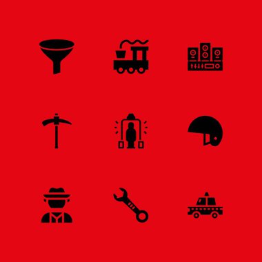 Araba Icon set. grafik tasarım ve web için tren, çekme ve İngiliz anahtarı vektör simge