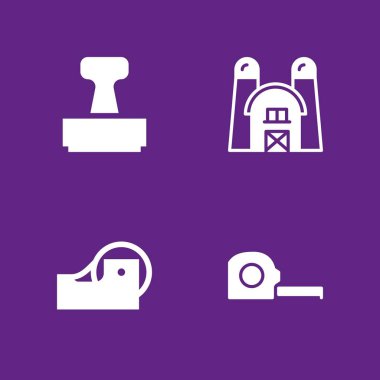 Grunge Icon set. grafik tasarım ve web için ahır, teyp ve pul vektör simgesi