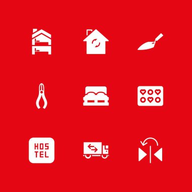 House simge seti. kamyon, ev ve çift kişilik yatak vektör simge grafik tasarım ve web için taşıma