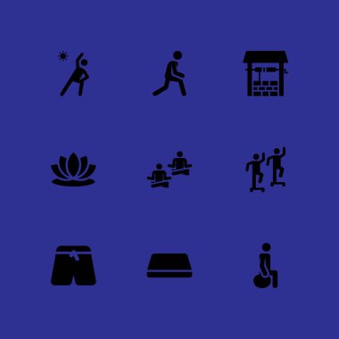 Yoga Icon set. grafik tasarım ve web için spor salonu mat, iyi ve yoga vektör simge