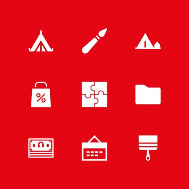 Kağıt Icon set. grafik tasarım ve web için simge vektör klasör, boya fırçası ve bulmaca