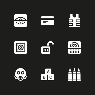 Güvenlik Icon set. kredi kartı, güvenlik kasaları ve grafik tasarım ve web için kurşun geçirmez yelek vektör simge