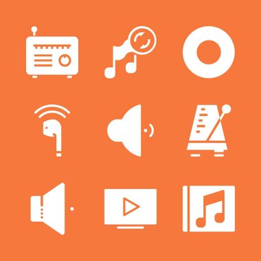 ses simge seti. Radyo ile nota ve kayıt için grafik tasarım ve web simgeler vektör