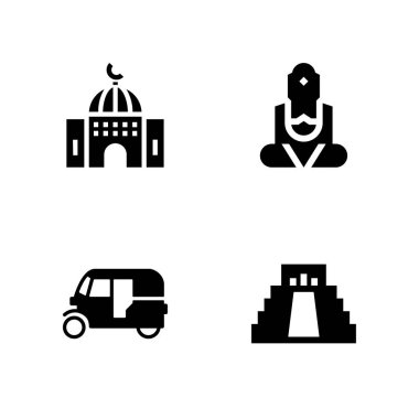 din Icon set. tuk tuk, Tayland ve Cami büyük Buda grafik tasarım ve web için simge vektör