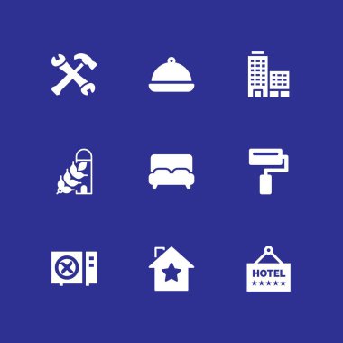 House simge seti. Bina, otel ve Oda Servisi vektör grafik tasarım ve web için simge