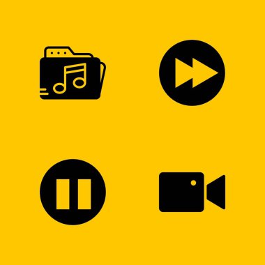 duraklatma, ileri ve müzik klasörü vektör çizim grafik tasarım ve web için 4 video Icon set