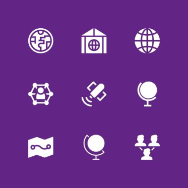 9 küre simgesi ağ, ağ ve grafik tasarım ve web için ozon tabakası vektör çizim seti