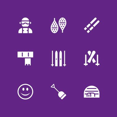 9 kış simgesi Kayak, eşarp ve grafik tasarım ve web için kayak vektör çizim seti