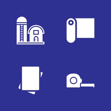 4 grunge simgesi ile grafik tasarım ve web için bant, kağıt ve ahır vektör çizim seti