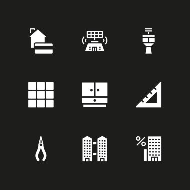 İnşaat Icon set. Kerpetenler, kılavuz ve grafik tasarım ve web için vektör simge yapı