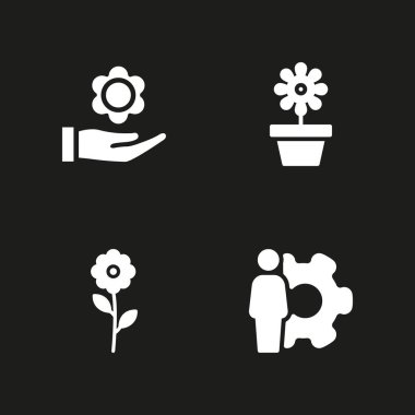 4 simge düğün çiçek ile ayarlayın ve ayarları grafik tasarım ve web için illüstrasyon vektör