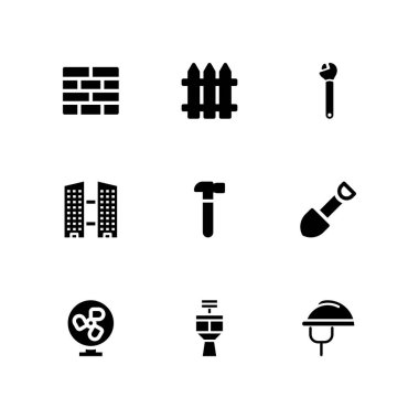 İnşaat Icon set. Bina, vektör kontrol kulesi ve İngiliz anahtarı simgesini grafik tasarım ve web için