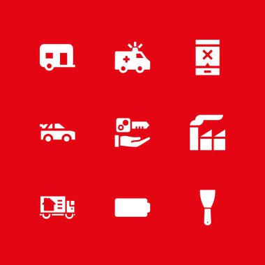 Araba Icon set. kamyon, ambulans ve grafik tasarım ve web için fabrika vektör simge taşıma