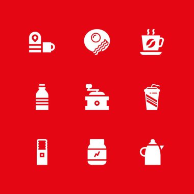 9 içki Icon set su makinesi, kahve Kupası ve su ısıtıcısı vektör çizim için grafik tasarım ve web ile