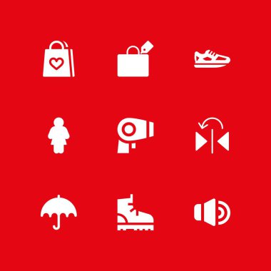 moda Icon set. grafik tasarım ve web için birim, alışveriş çantası ve saç kurutma makinesi vektör simgesi