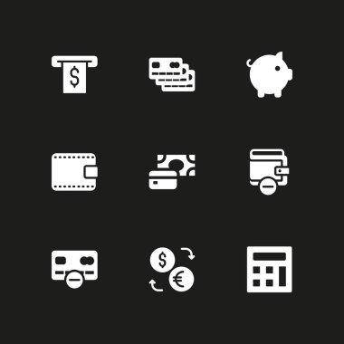 para Icon set. grafik tasarım ve web için simge vektör Piggy banka, ödeme yöntemi ve atm