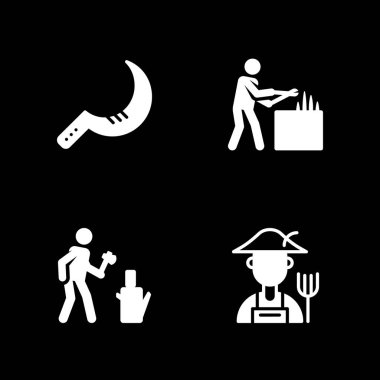 çiftçi, çiftçi, tırpan ve çiftçi simgeler kümesi. Vektör grafik tasarım web ve uygulama için