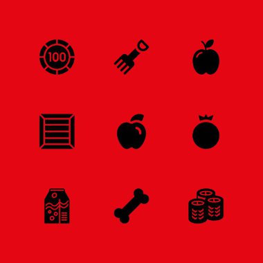 Icon set yemek. grafik tasarım ve web için kemik, nar ve çip vektör simge