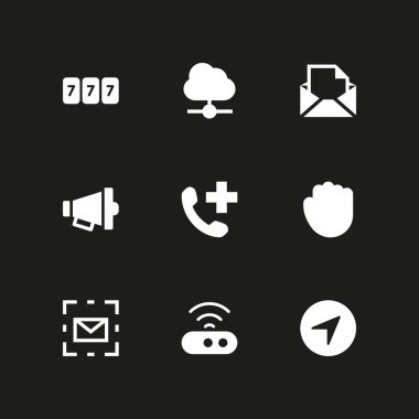 iletişim Icon set. bulut bilgisayar, grafik tasarım ve web için simge vektör yedi ve megafon