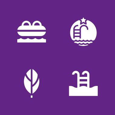 Plaj simge seti. Cankurtaran, yaprak ve grafik tasarım ve web için yüzme havuzu vektör simge