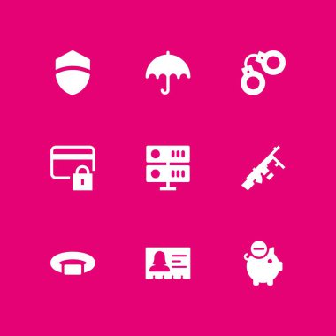 Güvenlik Icon set. kredi kartı, makineli tüfek ve grafik tasarım ve web için bilezik vektör simge