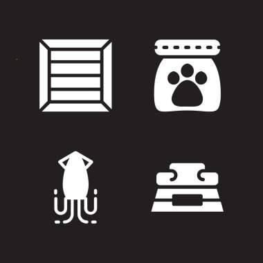 Icon set yemek. Kalamar, evde beslenen hayvan yiyecek ve tam kase vektör grafik tasarım ve web için simgeleri