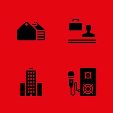 4 iş simgesi Bagaj, hoparlör ve grafik tasarım ve web için araç vektör çizim seti