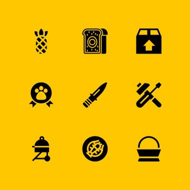 Gıda simge seti. ananas, araç ve gereçleri ve grafik tasarım ve web için bıçak vektör simge