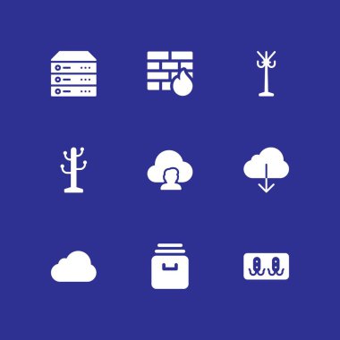 9 veritabanı simge kümesi ile kabin, bulut bilgisayar ve vektör çizim grafik tasarım ve web için güvenlik duvarı