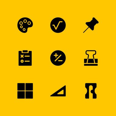 Okul Icon set. Not defteri, kare ayarla ve grafik tasarım ve web için ataç vektör simge