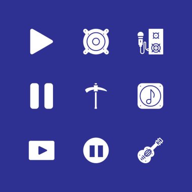müzik Icon set. Pause, klasik gitar ve grafik tasarım ve web için hoparlör vektör simge