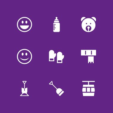 Kış Icon set. grafik tasarım ve web için simge vektör ayı, teleferik kabin ve kürek