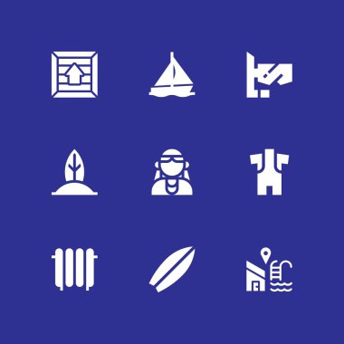 su Icon set. grafik tasarım ve web için dalış elbisesi, Yelkenli ve şnorkel vektör simge