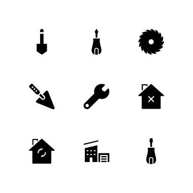 İnşaat Icon set. kürek, daire testere ve grafik tasarım ve web için tornavida vektör simge