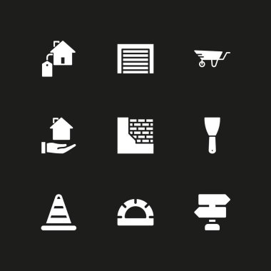 İnşaat Icon set. grafik tasarım ve web için ev, garaj ve el arabası vektör simge