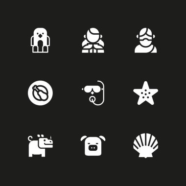 hayvan Icon set. grafik tasarım ve web için simge vektör kuş, tüplü dalış ve deniz yıldızı