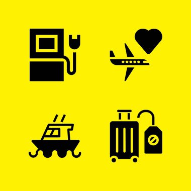 taşıma simge kümesi. Bagaj ile uçak ve gemi vektör grafik tasarım ve web için simgeleri