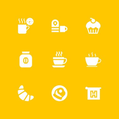 9 kahve simgesi muffin, otel ve grafik tasarım ve web için kahve vektör çizim seti