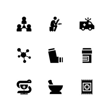 Tıbbi simge seti. grafik tasarım ve web için vektör simge tansiyon ölçer, ambulans ve grubu yardım